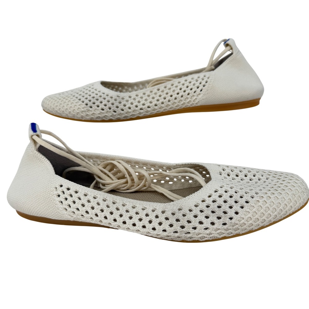 Rothy's The Lace Up Point Flats Women Size 9 Cream Knit Pointed Toe Shoes